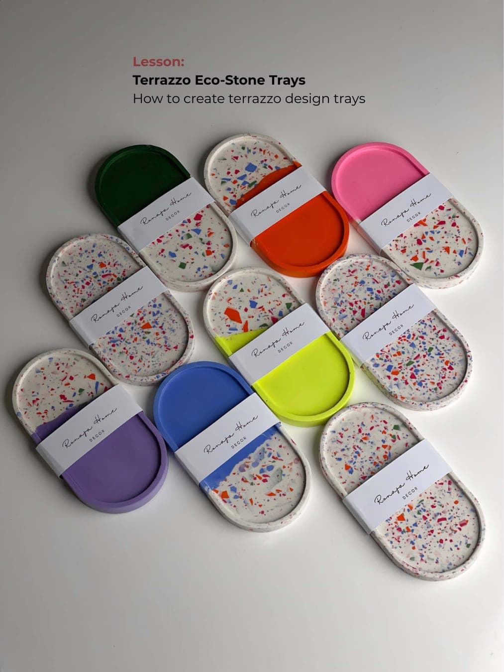 Bright terrazzo eco-stone trays with colour-block details