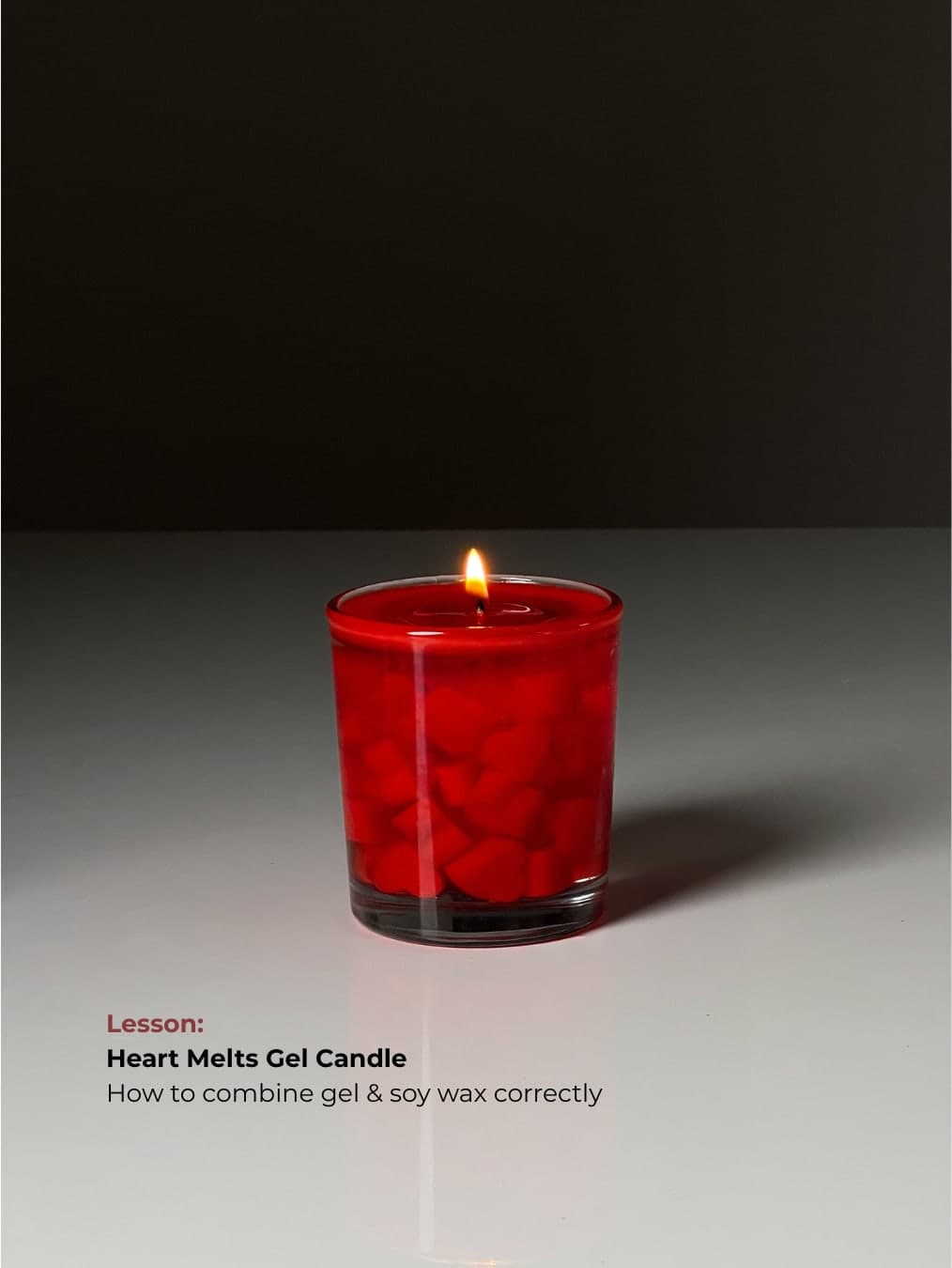 Heart melts gel candle in a red glass